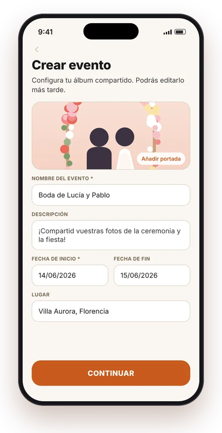 Creación de un nuevo evento en la app Atimora