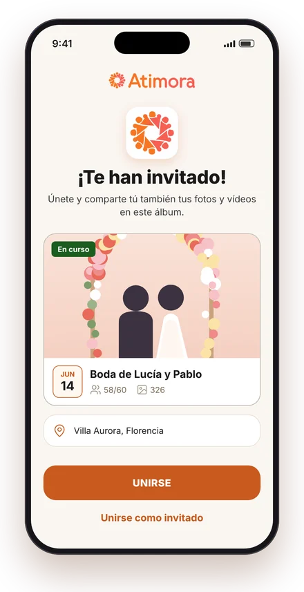 Pantalla de invitación para unirse a un evento en Atimora