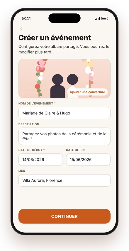 Création d'un nouvel événement dans l'application Atimora